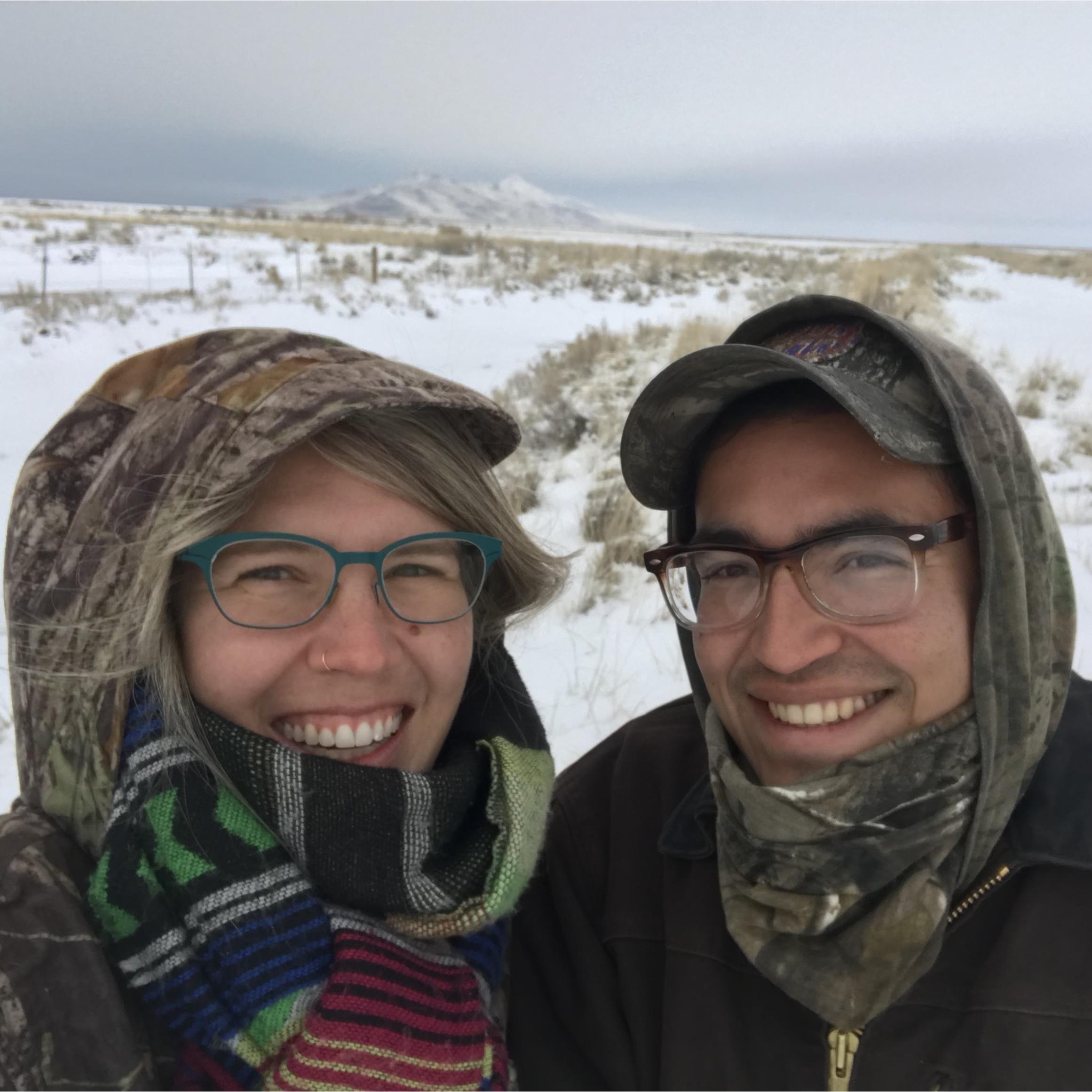 Twinning at the Great Salt Lake, our favorite place to walk the dog.