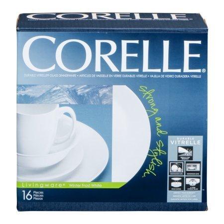 Corelle Livingware Durable Glass Dinnerware Winter Frost White - 16 CT