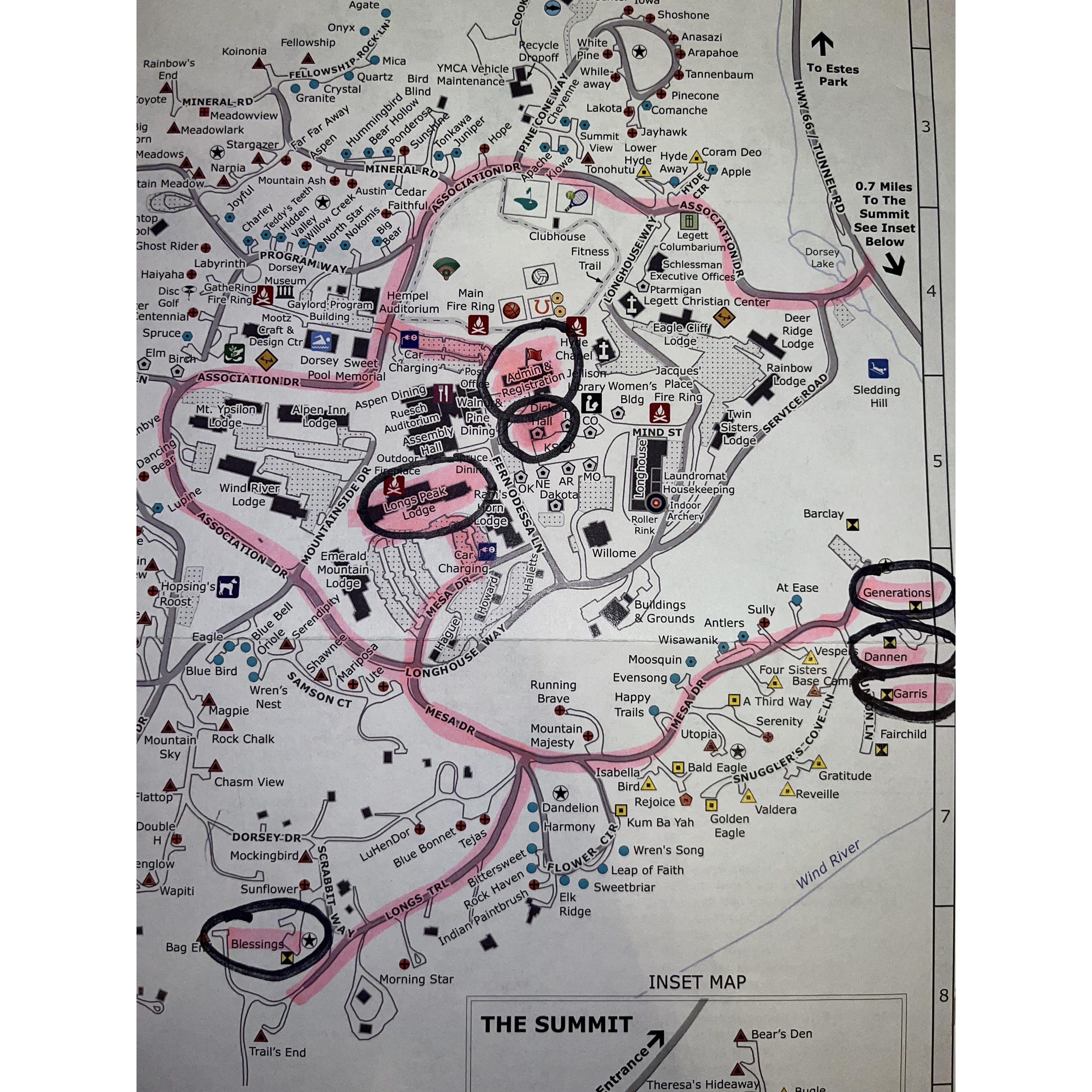 Zoomed in YMCA Cabins Map 