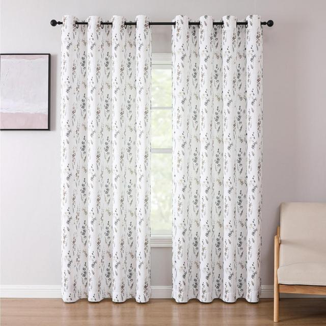 Kate Aurora 1 Piece Watercolor Floral Light Filtering Grommet Top Window Curtain Panel - Natural
