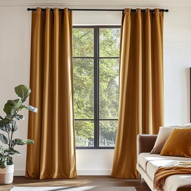 Lazzzy Blackout Velvet Gold Thermal Insulated Curtains 108 Inch Extra Long Drapes for Bedroom Living Room Window Treatments Grommet Luxury Drapes Set of 2 Panels Gold Brown
