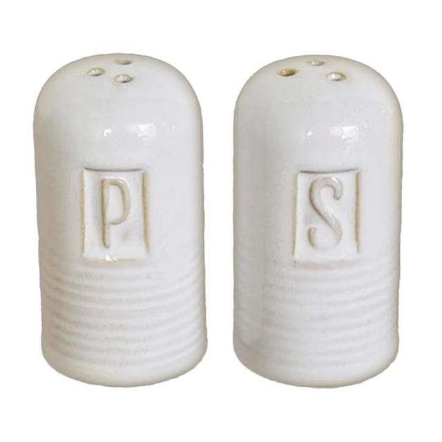 100 North S and P Ribbed Stamped Design, Antique White 3 x 1.6 Inches Glazed Ceramic Salt-N-Pepper Shaker Set