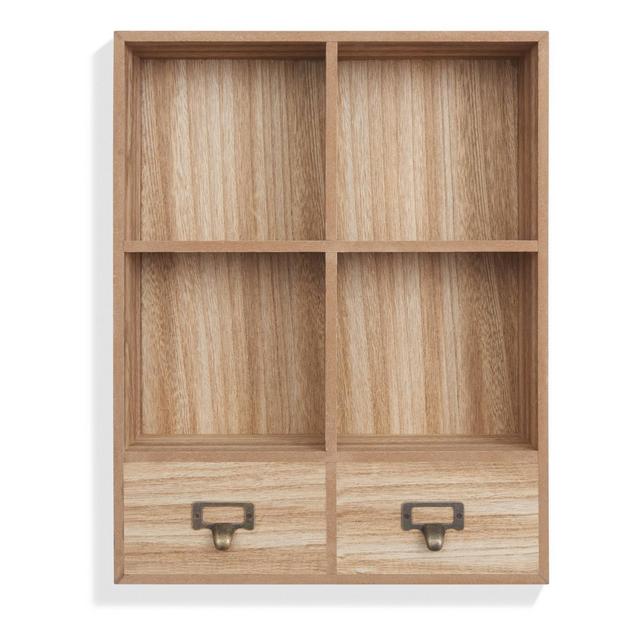 16.6" x 13" Decorative Rustic Cubby Display Shelf with Drawers Brown - Danya B.