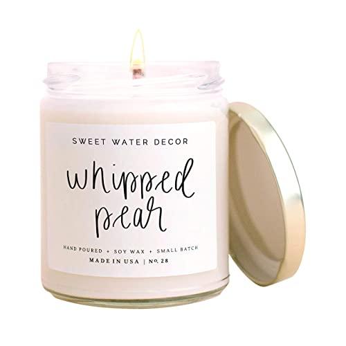 Sweet Water Decor Whipped Pear Candle | French Vanilla and Fresh Pear Scented Soy Wax Candle for Home | 9oz Clear Glass Jar, 40 Hour Burn Time, Made in the USA