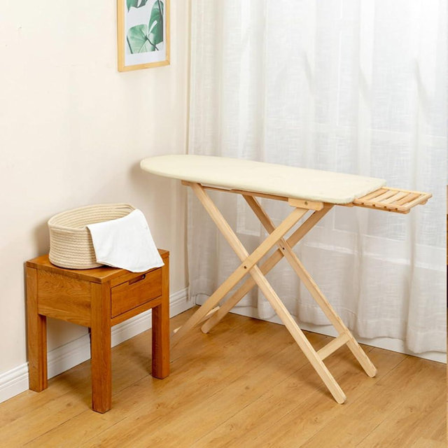 MINFAOLG Premium Solid Wood Ironing Board with Foam Pad & Cotton Cover, Adjustable Height for Home Use(Log)