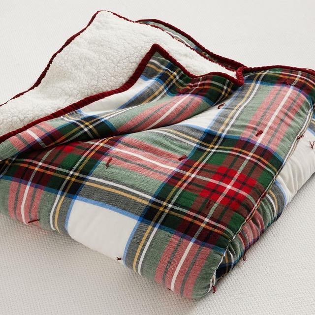 Stewart Plaid Cotton Sherpa Blanket, King/Cal. King