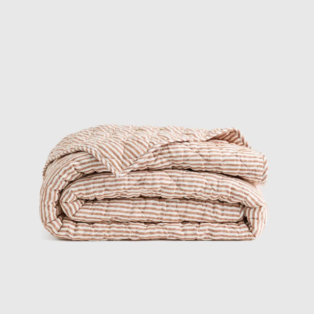 European Linen Stripe Quilt, King, Terracotta