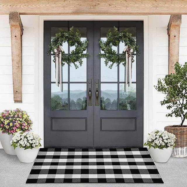 Lili Rey Buffalo Plaid Rug – 3 'x 5' Black and White Outdoor Rug, Washable Indoor/Outdoor Rug, Front Porch Rug, Buffalo Check Rug, Black and White Checkered Rug, Layered Door Mats Outdoor Rug 3x5