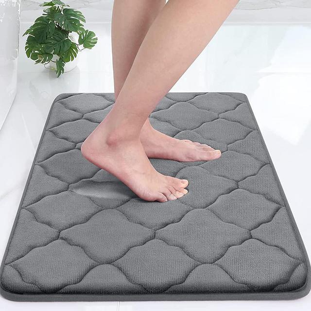 Olanly Memory Foam Bath Mat Rug, Ultra Soft Non Slip and Absorbent Bathroom Rug, Machine Wash Dry, Comfortable, Thick Bath Rug Carpet for Bathroom Floor, Tub and Shower, 17x24, Dark Grey