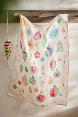 Vintage Ornaments Linen Dish Towel