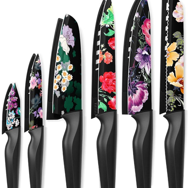Astercook Knife Set, 12-Piece Flower Kitchen Knife Set with Blade Guards, Dishwasher Safe, German High Carbon Stainless Steel