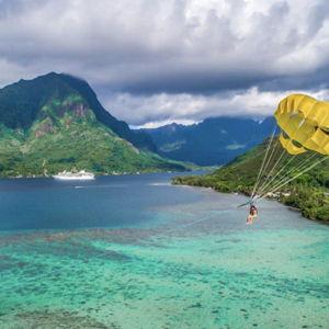 Parasailing on our honeymoon in Tahiti!