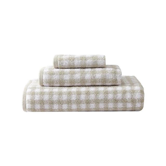 Laura Ashley- Towel Set, Absorbent & Fade Resistant Cotton Towels, Farmhouse Bathroom Decor (Ginny Beige, 3 Piece)