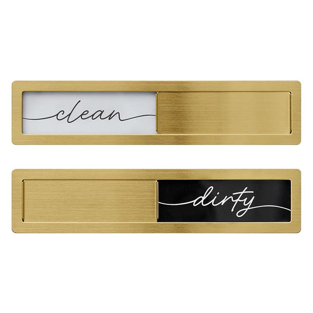 Stainless Steel Clean Dirty Magnet for Dishwasher, Gold Script Dishwasher Magnet Clean Dirty Sign, Premium Clean/Dirty Dish Washer Magnets with Protective Backing, Rustic Kitchen Dish Sign