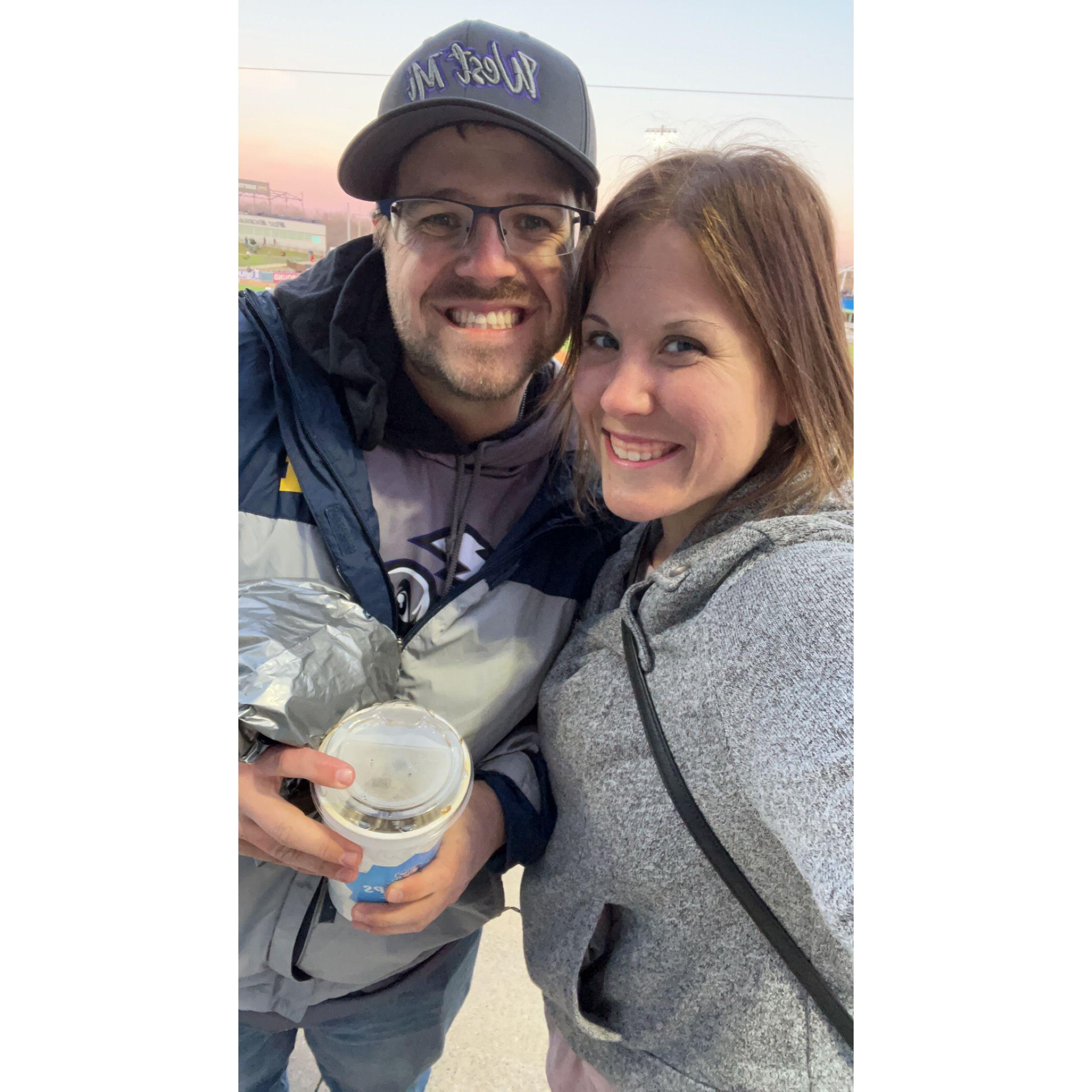 Celebrating Chris' birthday at the Whitecaps (Nicole surprised him by getting a birthday message for him on the scoreboard - they mistakenly said "Happy Birthday Christ" and Chris loved that