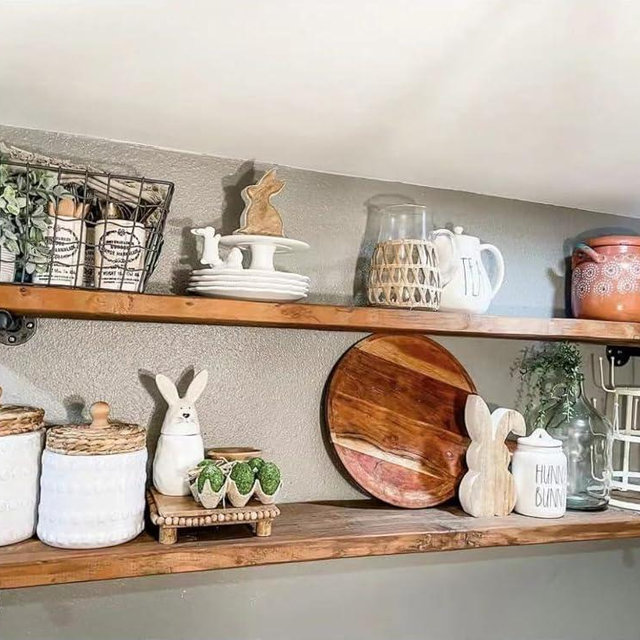 HDDFER Industrial Pipe Wall Wood Shelves,Real Wooden Shelves 60" in Special Brown Color with 11.8" Extra Width, Modern Floating Shevles Bookshelf Shelving Units for Rustic Farmhouse Decor