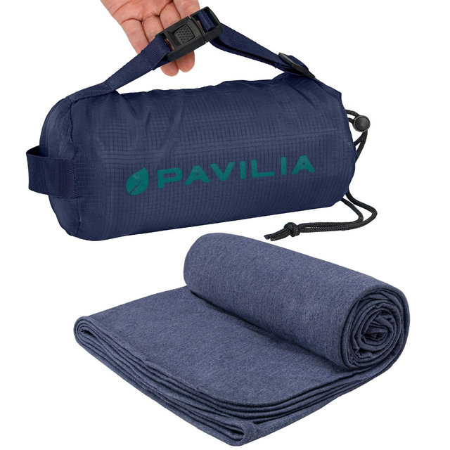 PAVILIA Travel Blanket Airplane Compact with Bag, Soft Packable Plane Throw Portable Camping Flight Essentials, Travelers Gifts Accessories, Navy Blue