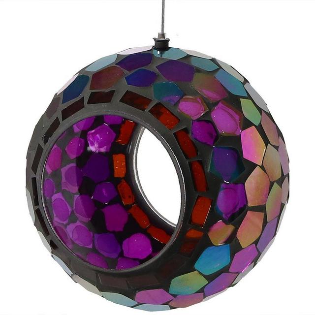 Sunnydaze Outdoor Fly Through Wild Bird Feeder, Unique Hanging Round Mosaic Glass Design, 6 Inch
