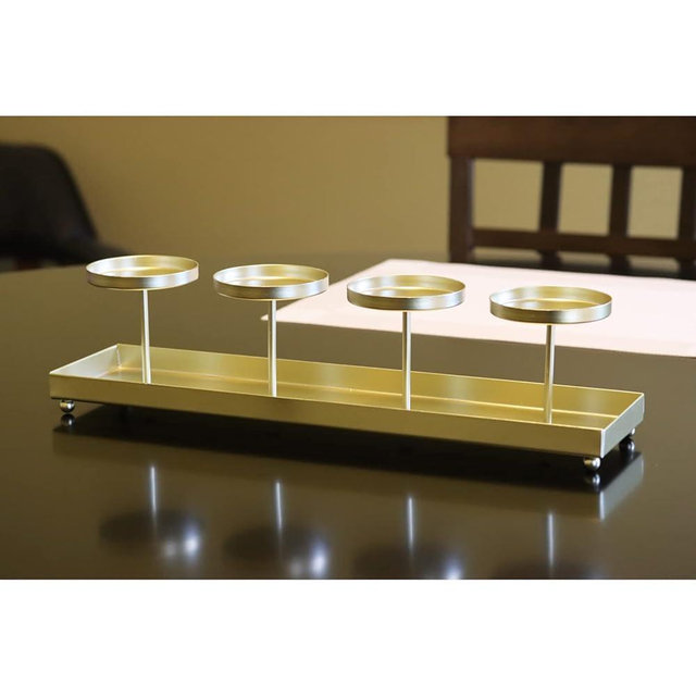 Seraphic Iron 4 Candle Pillar Candelabra Table Centerpiece Candle Holder, Gold