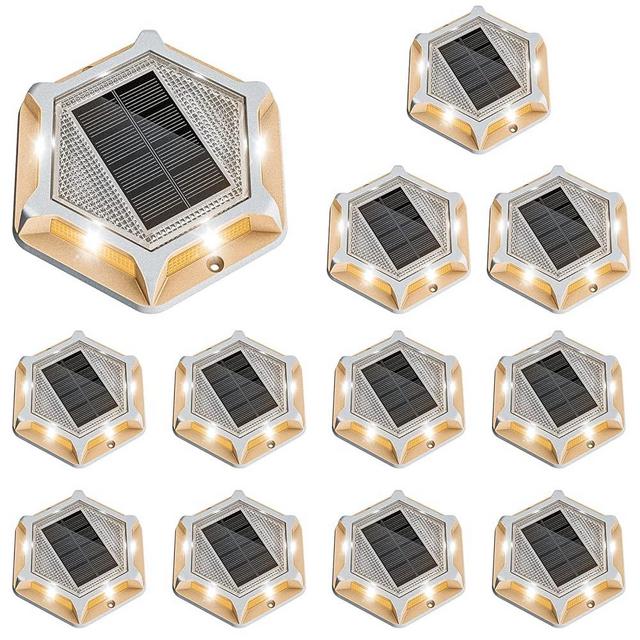 VOLISUN Solar Driveway Lights Dock Outdooor Waterproof Marker Lights,12 Pack Solar Deck Lights 2 Colors in 1 Led Wireless IP67,Solar Deck Lights for Driveway Sidewalk Pathway Yard(White/Warm White)