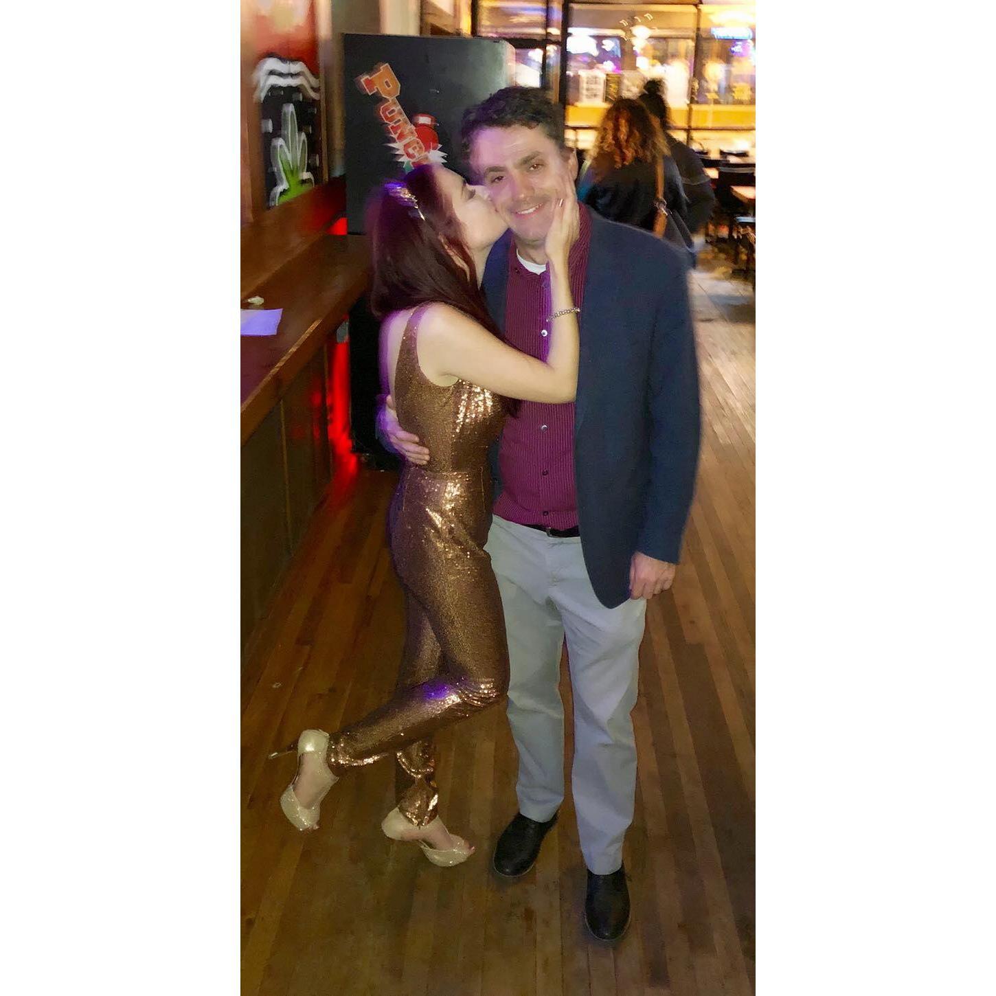 At the afterparty for Kate's debut of her first solo show in Chicago.