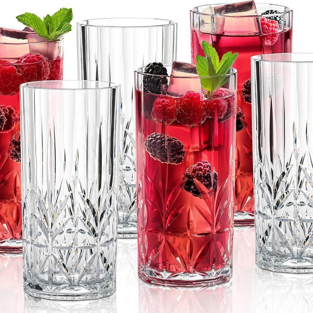 Bravario Unbreakable Plastic Drinking Water Tumblers, Dishwasher Safe 100% Tritan Glasses, BPA-Free Shatterproof Outdoor Highball Drinkware, 18 oz, Set of 6