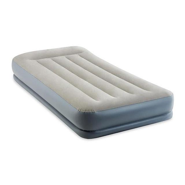 INTEX 64115ED Dura-Beam Standard Pillow Rest Air Mattress: Fiber-Tech – Twin Size – Built-in Electric Pump – 12in Bed Height – 300lb Weight Capacity Grey