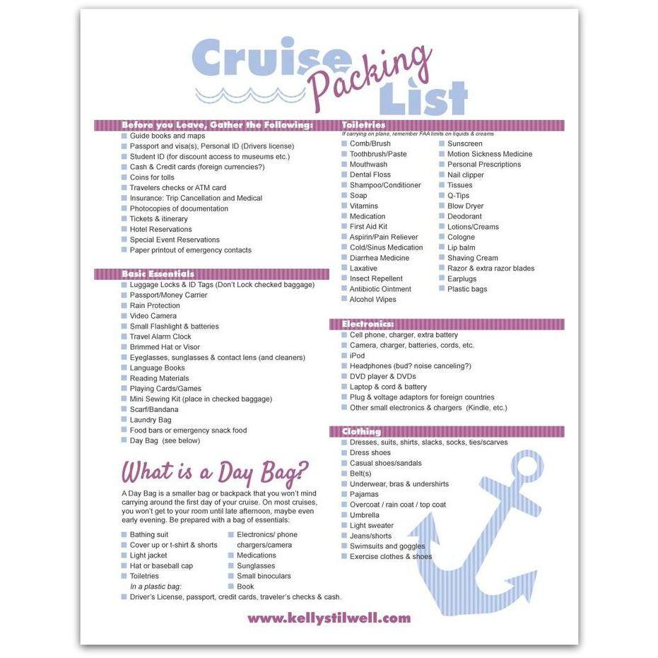 Example Cruise Packing List