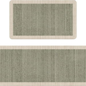 Sage Green Vintage Boho Elegance Kitchen Rug Sets [2 PCs], Anti-Fatigue, Waterproof Non-Slip Kitchen Mats Heavy Duty Comfort Foam Rug for Kitchen, Floor, Laundry,17"x29"+17"x47"