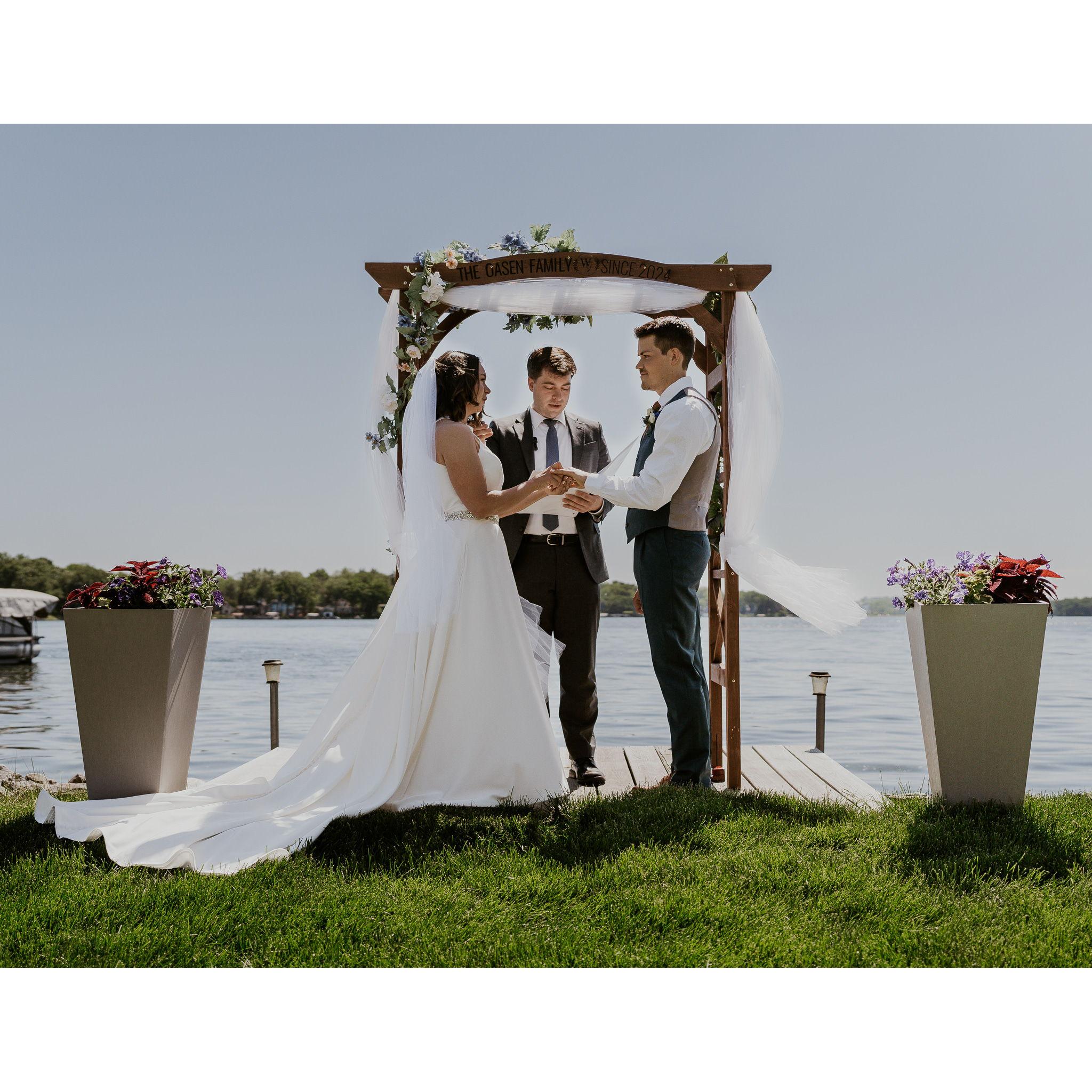 Our best man, Matt Bork, officiating our small wedding in May 2024