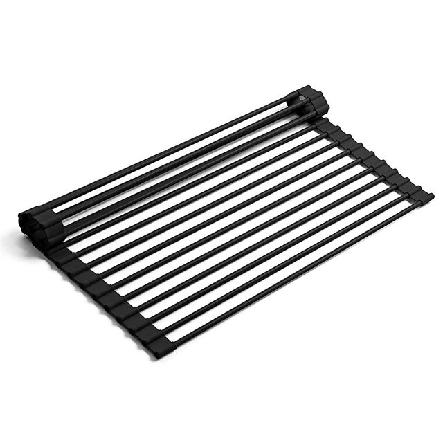 Bellemain Over-The-Sink Roll-Up Dish Drying Rack, Multi-Use Drying, Draining, Trivet (Black, Medium)