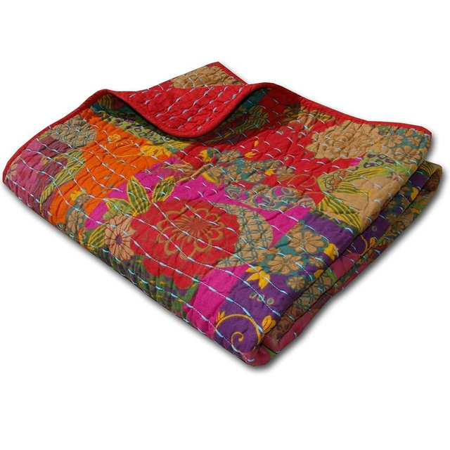 Greenland Home Jewel 100% Cotton Throw Blanket with Kantha-Style Quilting, Multicolor