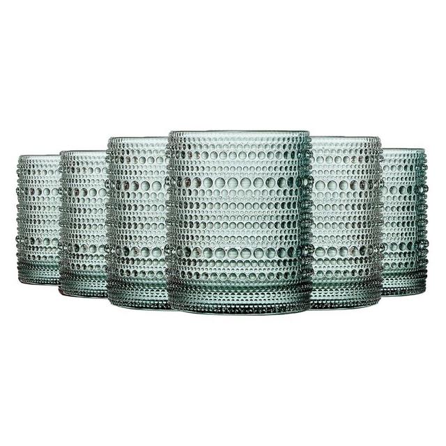 Sage Green Hobnail Drinking Tumbler | Set of 6 | 11 OZ Bubble Design Vintage Glassware, Beverage Glasses Bubble Water, Wine, Old Fashioned Cocktail, Whiskey Rocks Glass Cup, Elegant Glassware Gifts