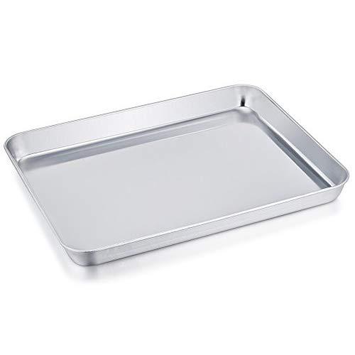 TeamFar Stainless Steel Compact Toaster Oven Pan Tray Ovenware Professional, 8''x10''x1'', Heavy Duty & Healthy, Deep Edge, Superior Mirror Finish, Dishwasher Safe