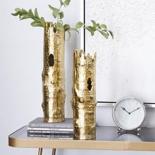 2-Piece Golden Bamboo Shaped Vase Set