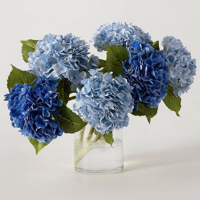 Clycaloor 6 Pcs Blue Hydrangea Flowers Bouquets Silk Hydrangea Flowers with Stems Faux Hydrangea Stems for Home Wedding Party Table Core Decoration (Blue,6 Pcs)