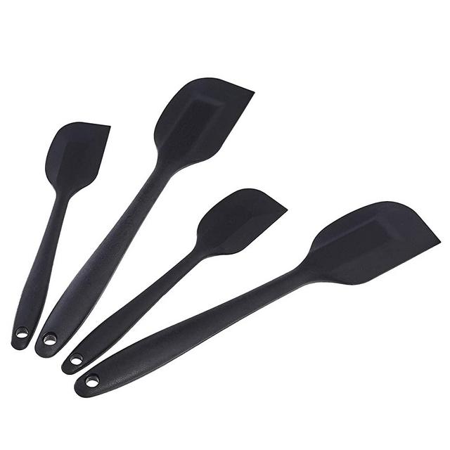AmazonCommercial Non-Stick Heat Resistant Silicone Spatula Set, 2 Small & 2 Large Spatulas, Black, Pack of 4