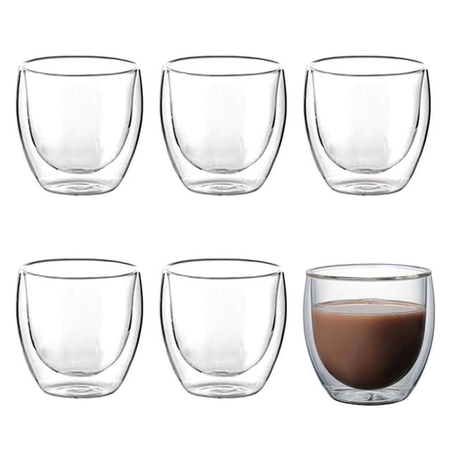 Bibabala Double Walled Espresso Cups 2.7oz,6Pcs Clear Expresso Coffee Mugs,Glass Espresso Shot Cup Set,Small Coffee Mugs,Double Wall Glasses for Ristretto,Lungo,Machiato(80ML)
