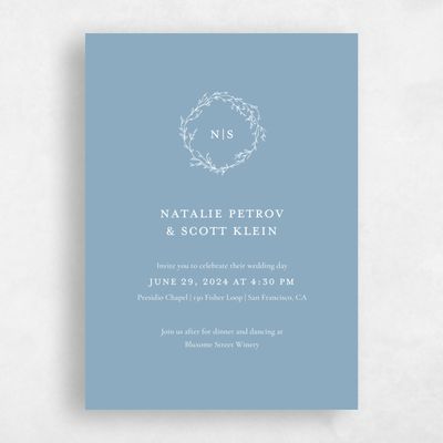 Dusty Blue Wedding Invitation - Normandy Wreath