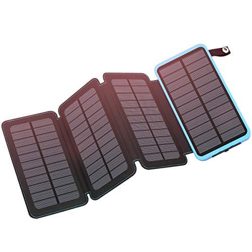 Solar Charger 25000mAh, FEELLE Portable Solar Power Bank Dual USB Ports Waterproof External Battery with LED Flashlight for Smartphones, Tablets and More