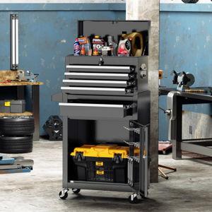 5 Drawers Rolling Tool Chest , 2-in-1 Detachable Metal Tool Cabinet with Lockable Wheels - Black