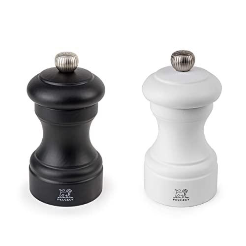 Peugeot Bistro 4 Inch Black Matte Pepper Mill and 4 Inch White Matte Salt Mill Set