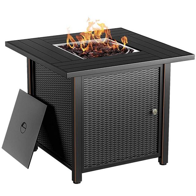 BLUBERY 30" Propane Fire Pit ,50,000 BTU Outdoor Fire Pit Table.Wicker Steel Surface ,Auto-Ignition,ETL Compliant,Your Garden Warm Companion.