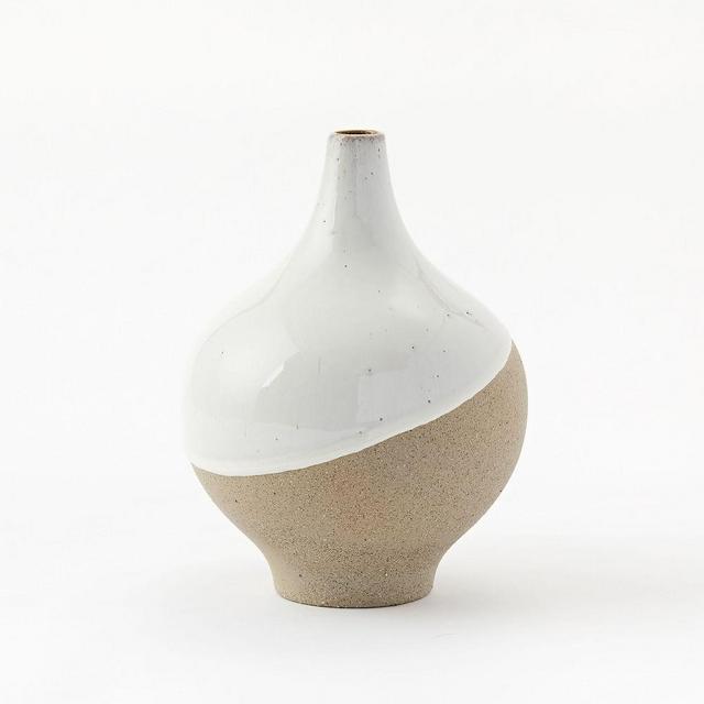 Half-Dipped Stoneware Vase, Gray/White, Big Bulb, 9.5"