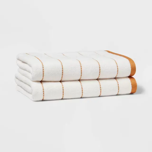 2pc Modern Pinstripe Bath Towel  White/Yellow - Threshold™