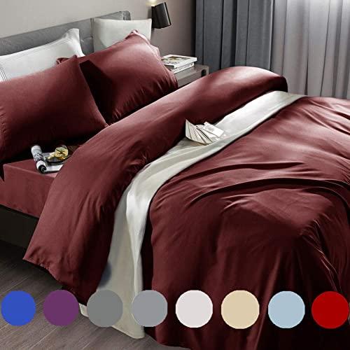 SONORO KATE Bed Sheet Set Super Soft Microfiber 1800 Thread Count Luxury Egyptian Sheets Fit 18-24 Inch Deep Pocket Mattress Wrinkle and Hypoallergenic-6 Piece (Burgundy, King)