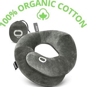 BCOZZY Organic Cotton Double Support Neck Pillow for Travel - 3 Ergonomic Positions for Head, Neck, and Chin Comfort - Ideal for Sleeping Upright on Flights, Cars, and at Home – Large, Gray