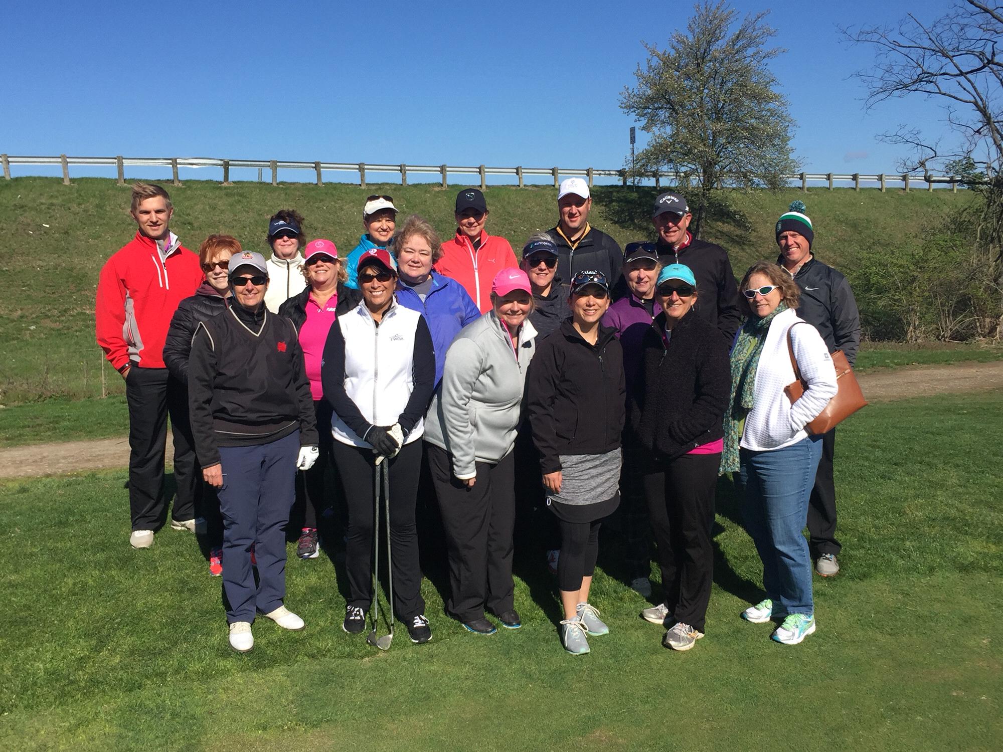 Our first golf lesson that resulted in our first email. Can you find us among all the layers?! it was a cold day in April 2016.
