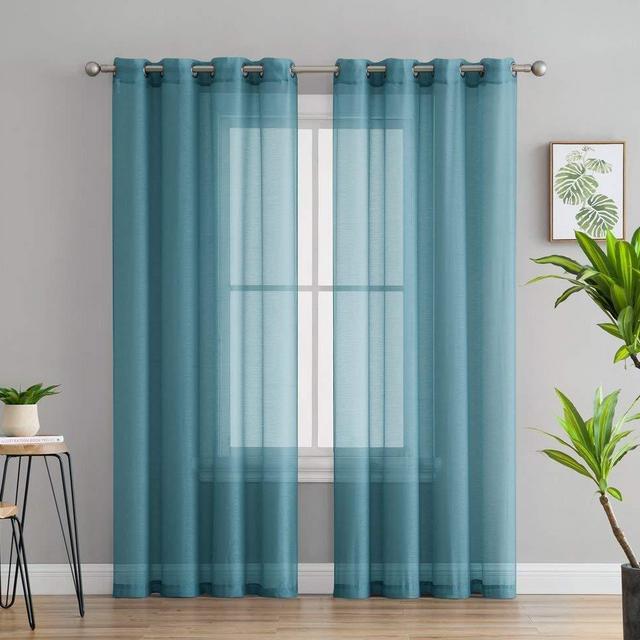 HLC.ME 2 Piece Semi Sheer Voile Window Curtain Grommet Panels for Bedroom & Living Room (54" W x 63" L, Aqua Blue (Teal))