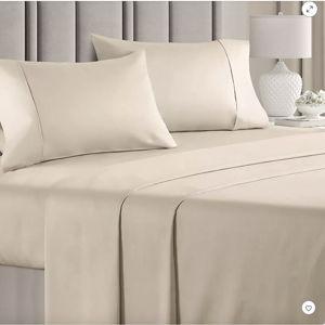 100% Cotton 400 Thread Count 4 Piece Sheet Set - CGK Linens, Cream Color